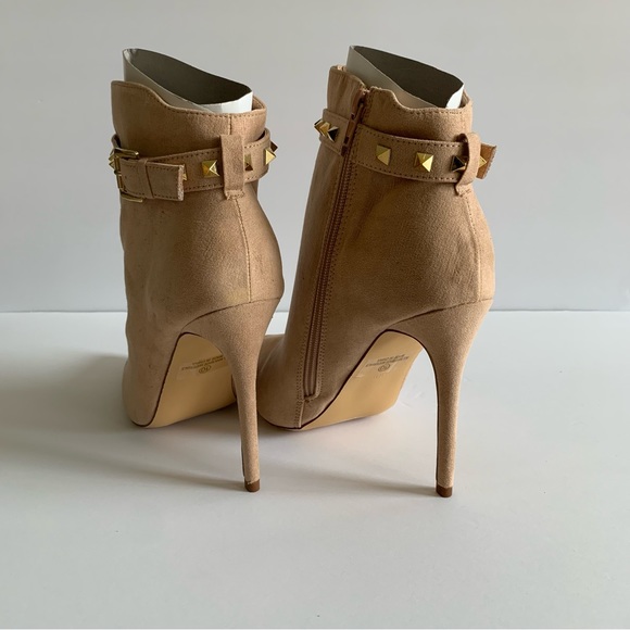 Women's Pointed Toe Ankle Booties Embellished Studded Pencil Stiletto Heel Boots - Picture 3 of 7